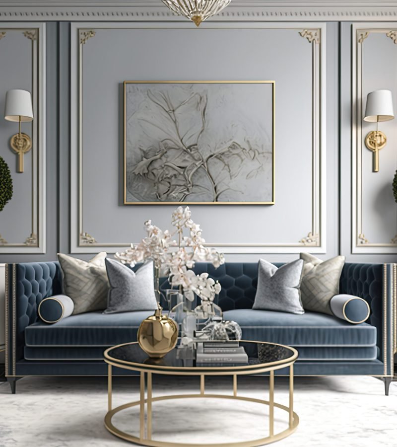 living-room-with-blue-sofa-gold-coffee-table